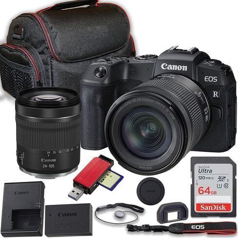 Canon EOS RP Mirrorless Camera with Canon RF 24-105mm f/4-7.1 is STM Lens + 64GB Memory Card + Accessories Including: Case, Card Reader & More (Renewed) in Kuwait