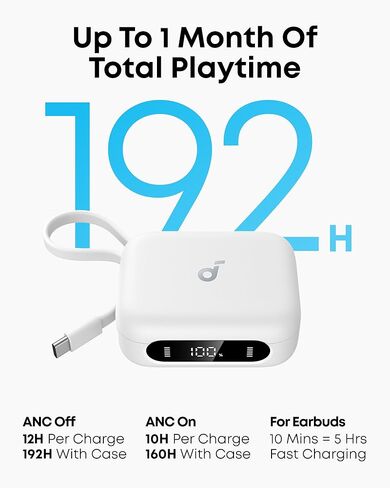 Soundcore P41i من Anker، سماعات أذن متكيفة مع خاصية إلغاء الضوضاء مع شاحن هاتف محمول ومحول Lightning مدمج، وقت تشغيل 12 ساعة، 192 ساعة مع حافظة (متجددة) in Kuwait
