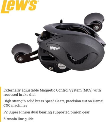 بكرة الصيد من Lew's Speed ​​Spool Baitcast، محامل 9+1، نسبة تروس 7.5:1، إطار من الألومنيوم، لوحة جانبية من الجرافيت، نظام فرامل MCS، تروس السرعة، سحب رولون، استرجاع اليد اليمنى، رمادي (تغليف البطلينوس) in Kuwait