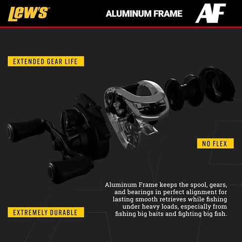 بكرة الصيد من Lew's Speed ​​Spool Baitcast، محامل 9+1، نسبة تروس 7.5:1، إطار من الألومنيوم، لوحة جانبية من الجرافيت، نظام فرامل MCS، تروس السرعة، سحب رولون، استرجاع اليد اليمنى، رمادي (تغليف البطلينوس) in Kuwait