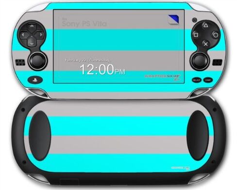 Kearas Psycho Stripes باللون الأزرق المخضر والرمادي - غلاف بنمط الملصق يناسب جهاز Sony PS Vita in Kuwait