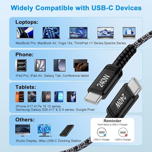 240W Samsung Charger Super Fast Charging Cord Type C Cable 3FT 2Pack USB C to C Cable Android Charger Cord for Samsung Galaxy S26 Ultra S26+ S26 S25 FE Plus A17 A36 A16 A26 A56 S24 S23 Z Fold/Flip 7 in Kuwait