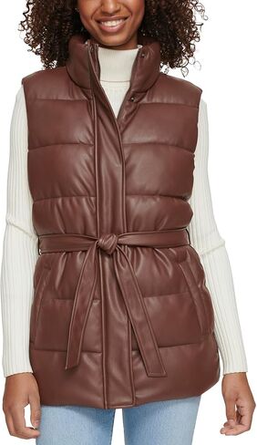 Levi's Women's Vegan Leather Puffer Vest, Chocolate Brown with Belt in Saudi Arabia