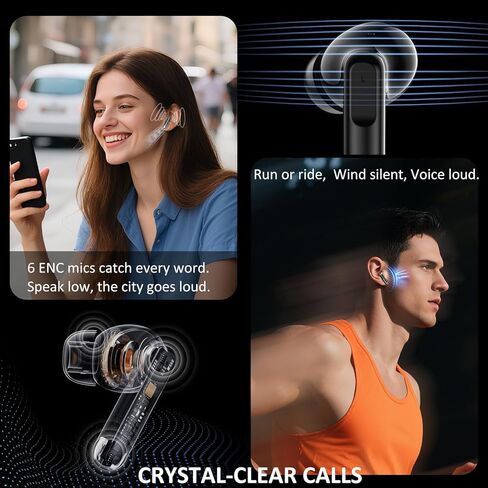 Wireless Earbuds 6 Mic ENC Noise Cancelling Clear Call, Bluetooth 5.4 in Ear Buds Deep Bass HiFi Stereo Sound, Big Dual LED Display 48H Playtime Earphones IPX7 Waterproof Headphones Android iOS Black in Kuwait