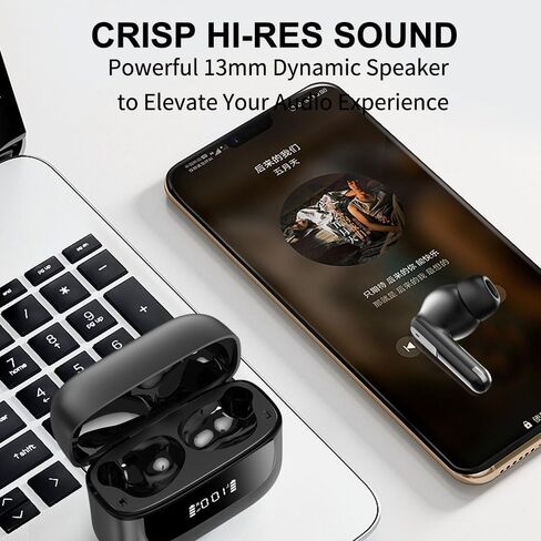 Wireless Earbuds 6 Mic ENC Noise Cancelling Clear Call, Bluetooth 5.4 in Ear Buds Deep Bass HiFi Stereo Sound, Big Dual LED Display 48H Playtime Earphones IPX7 Waterproof Headphones Android iOS Black in Kuwait