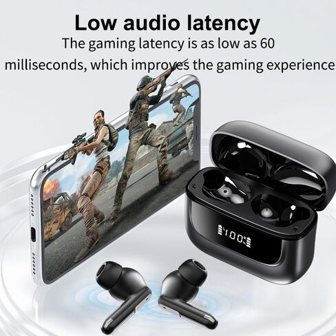 Wireless Earbuds 6 Mic ENC Noise Cancelling Clear Call, Bluetooth 5.4 in Ear Buds Deep Bass HiFi Stereo Sound, Big Dual LED Display 48H Playtime Earphones IPX7 Waterproof Headphones Android iOS Black in Kuwait
