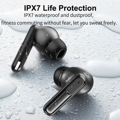 Wireless Earbuds 6 Mic ENC Noise Cancelling Clear Call, Bluetooth 5.4 in Ear Buds Deep Bass HiFi Stereo Sound, Big Dual LED Display 48H Playtime Earphones IPX7 Waterproof Headphones Android iOS Black in Kuwait