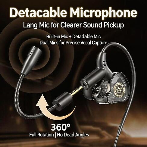 【2026 new Model】 in Ear Professional Gaming Headphones with Microphone, Long line Non delay HiFi Stereo Wired Headphones, Noise Cancelling earplugs Suitable for Music Singers (Black) in Kuwait