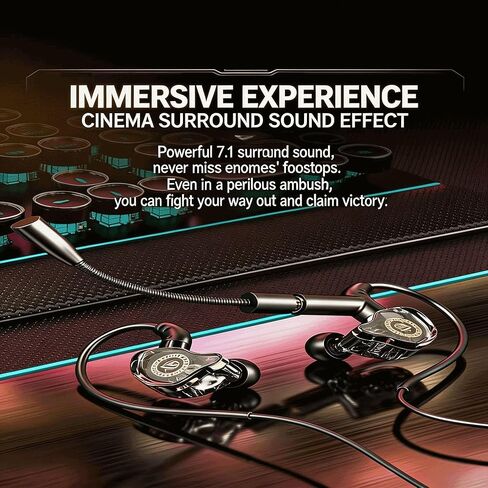 【2026 new Model】 in Ear Professional Gaming Headphones with Microphone, Long line Non delay HiFi Stereo Wired Headphones, Noise Cancelling earplugs Suitable for Music Singers (Black) in Kuwait