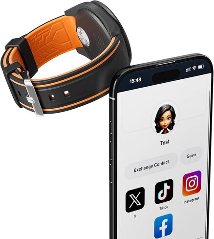 Digital Business Card NFC Watch Band Bicolor Silicone Strap, Smart NFC Wristband for Men and Women, Instant App-Free Sharing Compatible with iPhone & Android,20-24mm in Kuwait