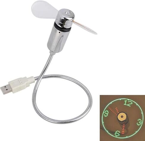 USB Fan with LED Clock Lighting – Mini Gooseneck Rechargeable Desk Fan, Time & Temperature Display, Portable Quiet Cooling Gadget for Home Office Laptop Travel (1pc) in Kuwait