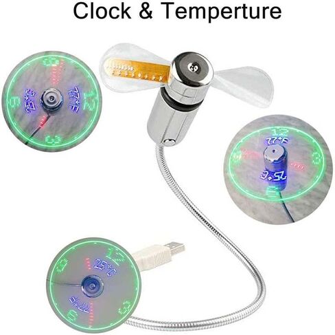 USB Fan with LED Clock Lighting – Mini Gooseneck Rechargeable Desk Fan, Time & Temperature Display, Portable Quiet Cooling Gadget for Home Office Laptop Travel (1pc) in Kuwait
