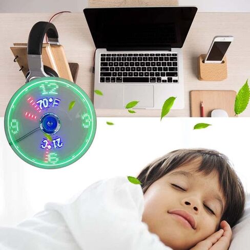 USB Fan with LED Clock Lighting – Mini Gooseneck Rechargeable Desk Fan, Time & Temperature Display, Portable Quiet Cooling Gadget for Home Office Laptop Travel (1pc) in Kuwait