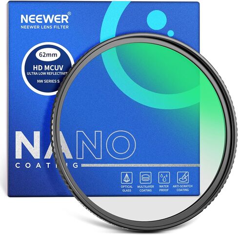 NEEWER 62mm Ultra Low Reflectivity UV Lens Filter, UV Protection Filter with Multi Resistant Coating, HD High Transmittance Optical Glass, Ultra Slim Aluminum Frame, Water/Scratch/Oil Resistant in Kuwait