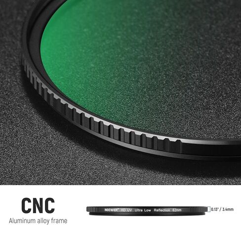 NEEWER 62mm Ultra Low Reflectivity UV Lens Filter, UV Protection Filter with Multi Resistant Coating, HD High Transmittance Optical Glass, Ultra Slim Aluminum Frame, Water/Scratch/Oil Resistant in Kuwait