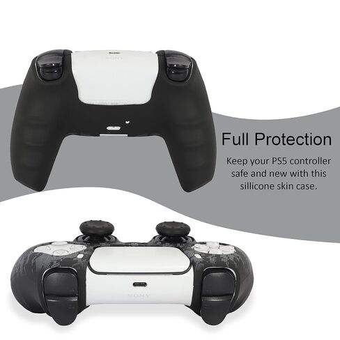 خلل | حافظة وحدة تحكم PS5 | ملحقات جهاز التحكم عن بعد Dualsense | 5 خمسة غطاء سيليكون | مع قبضة الإبهام المضادة للانزلاق| التمويه الأسود in Kuwait