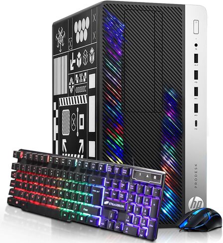 كمبيوتر مكتبي HP RGB للألعاب، Intel Quad Core I5-6500، Radeon RX 550 4G، 16GB DDR4، 1T SSD + 3T HDD، لوحة مفاتيح وماوس RGB، 600M WiFi وبلوتوث، Windows 11 (متجدد) in Kuwait