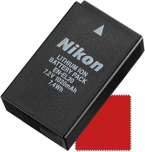 Nikon EN-EL20 Rechargeable Li-ion Battery Bundle with Microfiber Cloth 1 J1, J2, J3, S1, V3, and AW1, Coolpix A, P950, P1000 Cameras (Bulk Packaging) in Kuwait