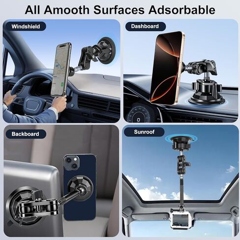 koolehaoda Magnetic Car Phone Holder for Magsafe, Vacuum Suction Cup Phone Mount for Windshield Dashboard, 360° Adjustable Metal Arm Car Phone Holder for iPhone Samsung All Smartphone & Cars Truck in Kuwait