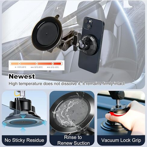 koolehaoda Magnetic Car Phone Holder for Magsafe, Vacuum Suction Cup Phone Mount for Windshield Dashboard, 360° Adjustable Metal Arm Car Phone Holder for iPhone Samsung All Smartphone & Cars Truck in Kuwait