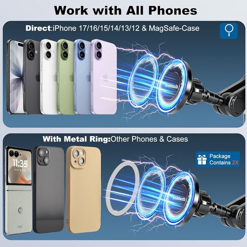 koolehaoda Magnetic Car Phone Holder for Magsafe, Vacuum Suction Cup Phone Mount for Windshield Dashboard, 360° Adjustable Metal Arm Car Phone Holder for iPhone Samsung All Smartphone & Cars Truck in Kuwait