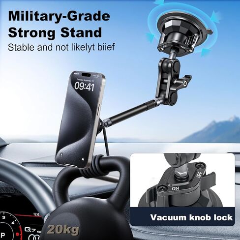 koolehaoda Magnetic Car Phone Holder for Magsafe, Vacuum Suction Cup Phone Mount for Windshield Dashboard, 360° Adjustable Metal Arm Car Phone Holder for iPhone Samsung All Smartphone & Cars Truck in Kuwait