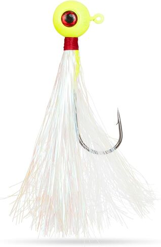 UMT Mylar Bucktail Fluke Ball Jighead لصيد الأسماك في المياه المالحة 2oz، 3oz، 4oz - شارتروز - 6/0 خطاف موستد، عين ثلاثية الأبعاد - بورجيس، باس البحر الأسود، باس مخطط والسمك الأزرق in Kuwait