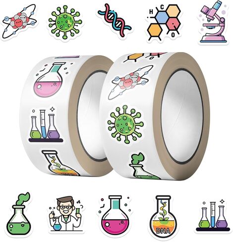 500PCS/Roll Science Stickers, Waterproof Vinyl 10 Styles Chemistry Lab Decals for Laptop, Luggage, Skateboard, Phone, Fridge, Trendy Stickers for Teens, Adults, Boys and Girls in Kuwait