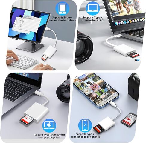 USB C SD Card Reader for iPhone 17/16/15/iPad/MacBook/Mac, wtyixs USB-C Type C SD Reader 2 Slots Supports SD and MicroSD Memory Card Adapter Digital Camera Adapter Trail Viewer, Plug and Play in Kuwait