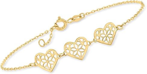 Ross-Simons Italian 14kt Yellow Gold Floral-Pattern Heart Station Bracelet. 7.5 inches in Saudi Arabia
