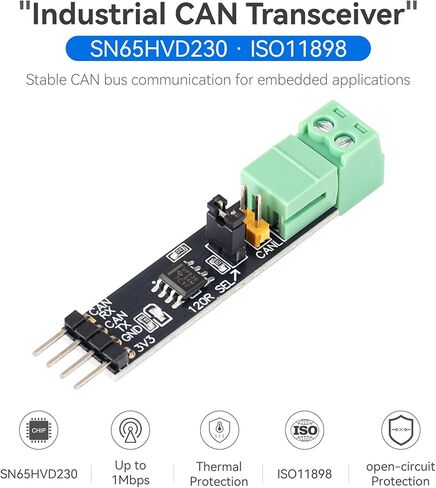 CAN HAT Single-Channel CAN Bus Transceiver Module, SN65HVD230, ISO11898, 1Mbps, 120Ω Termination Select, Low-Power Standby 370µA, Slope Control EMI/RFI Reduction, Open-Source Demo for STM32 in Kuwait