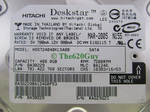 Hitachi HDS724040KLSA80 Hitachi GST 400GB SATA Hard Drive 0A30229 MCL: BA1246 (Renewed) in Kuwait