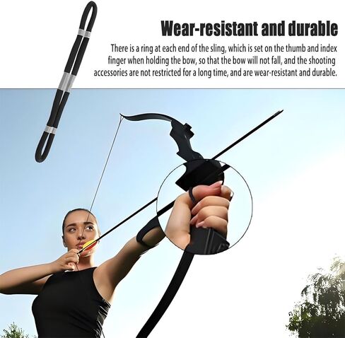 Adjustable Archery Finger Sling for Recurve Bow Hunting Shooting | Comfortable Elastic Cloth | Reusable Training Accessory (Black) in Kuwait