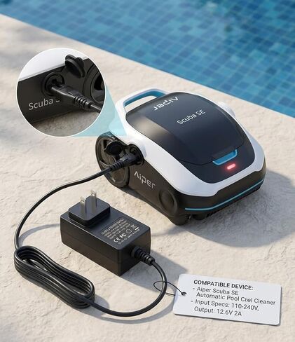12.6V Adapter Charger for Aiper Cordless Pool Cleaner, Compatible with Aiper Scuba SE 10.8V Li-ion Battery, Automatic Pool Cleaner Power Supply Cord Cable Charger PSU in Kuwait
