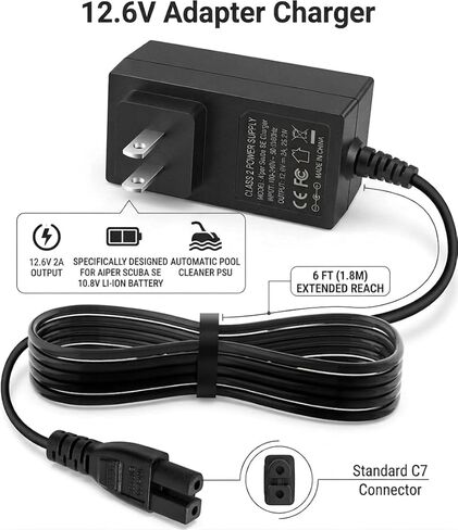12.6V Adapter Charger for Aiper Cordless Pool Cleaner, Compatible with Aiper Scuba SE 10.8V Li-ion Battery, Automatic Pool Cleaner Power Supply Cord Cable Charger PSU in Kuwait