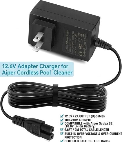 12.6V Adapter Charger for Aiper Cordless Pool Cleaner, Compatible with Aiper Scuba SE 10.8V Li-ion Battery, Automatic Pool Cleaner Power Supply Cord Cable Charger PSU in Kuwait