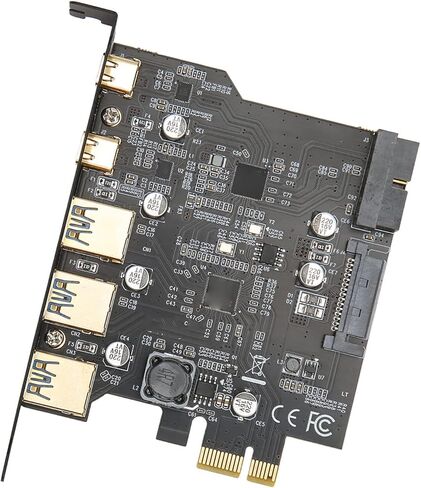 Yinhing PCIE 1X to USB Expansion Card 5 Ports Adapter with 3xUSB3 0 2xType C High Speed Controller Compatible with WINXP in Kuwait