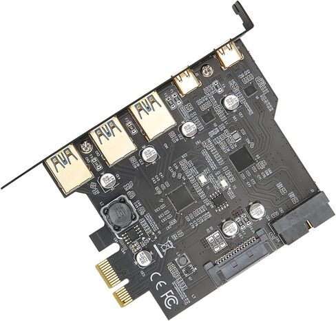 Yinhing PCIE 1X to USB Expansion Card 5 Ports Adapter with 3xUSB3 0 2xType C High Speed Controller Compatible with WINXP in Kuwait