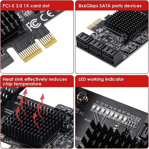 PCI-E to SATA3.0 Controller Expansion Board 8-Port SATA3.0 Expansion Card PCI-E 1X 2X 4X 8X 16X Interface Adapter Power Supply in Kuwait