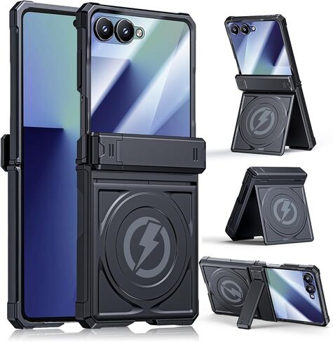 Magnetic case for Samsung Z-Flip-7: Full-Body Military Grade Protective Phone Case [Magsafe Compatible][Dual Kickstand] Heavy Duty Cover for Galaxy Z Flip 7 5G(2025) Black in Saudi Arabia