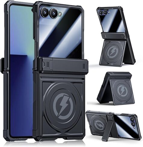 Magnetic case for Samsung Z-Flip-7: Full-Body Military Grade Protective Phone Case [Magsafe Compatible][Dual Kickstand] Heavy Duty Cover for Galaxy Z Flip 7 5G(2025) Black in Saudi Arabia