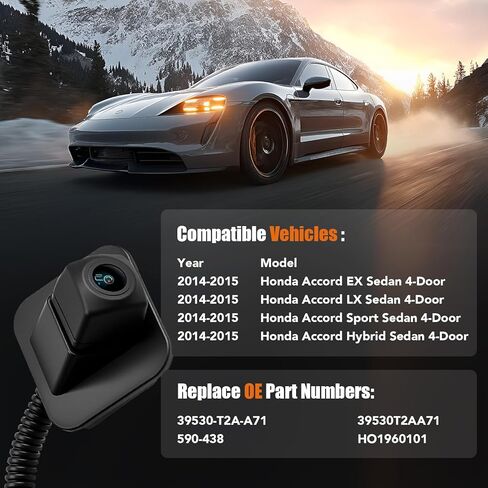 LCWRGS Reverse Backup Camera Compatible with 2014 2015 Honda Accord Sedan EX LX Sport Hybrid HD Rear View Camera Parking Assist Replaces# 39530-T2A-A71, 590-438, 39530T2AA71, HO1960101 in Kuwait