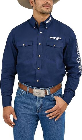 Wrangler Men's Western Logo Two Pocket Long Sleeve Button Shirt in Kuwait
