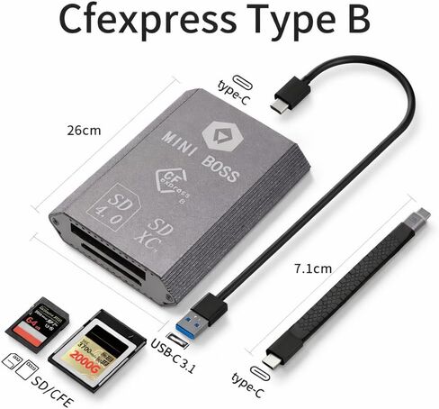 قارئ بطاقات مزدوج CFexpress Type B & SD 4.0، نقل البيانات، قراءة متزامنة، كابلات USB-C وUSB-A متضمنة، قارئ بطاقات ألومنيوم محمول لأنظمة Windows وmacOS وLinux وAndroid (10 جيجابايت في الثانية) in Kuwait