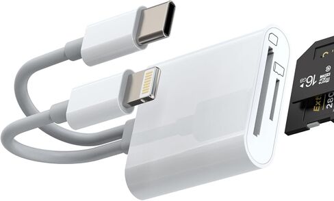 قارئ بطاقة USB C Micro SD لهاتف iPhone (2in1) Lightning Type C كابل مزدوج كاميرا دونجل ملحقات ذاكرة TF معتمدة من MFI 15Pro Max Plus لجهاز iPad Pro Air متوافق مع Samsung Tablet MacBook in Kuwait