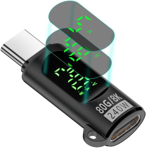 JSER Type-C USB-C Male to Female Extension Adapter Smart LED Display Current Voltage Transparent USB5.0 USB4.0 80Gbps 240W Monitoring Tester Detector in Kuwait