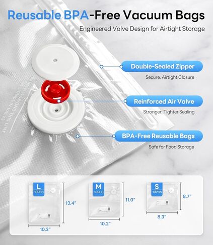 Handheld Vacuum Sealer for Food, VacSense Series 75kPa Compact Vacuum Sealer Machine with 2000mAh Rechargeable Battery, Cordless & Portable, 30 BPA-Free Reusable Bags for Meal Prep, Travel & Kitchen in Saudi Arabia