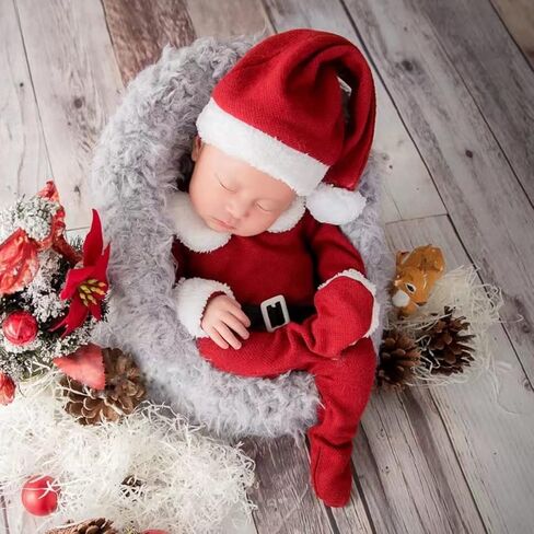 ForBaysy Newborn Baby Christmas Photo Props Outfit Infant Boys Girl Photoshoot Costume Red jumpsuit With Xmas Hat in Kuwait