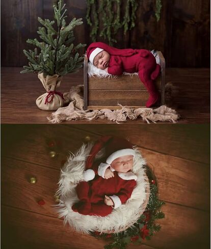 ForBaysy Newborn Baby Christmas Photo Props Outfit Infant Boys Girl Photoshoot Costume Red jumpsuit With Xmas Hat in Kuwait