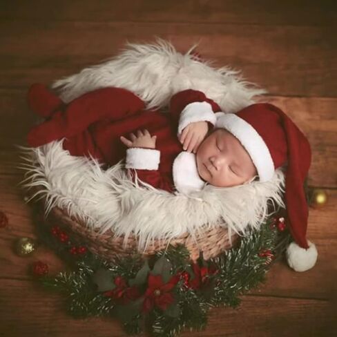 ForBaysy Newborn Baby Christmas Photo Props Outfit Infant Boys Girl Photoshoot Costume Red jumpsuit With Xmas Hat in Kuwait